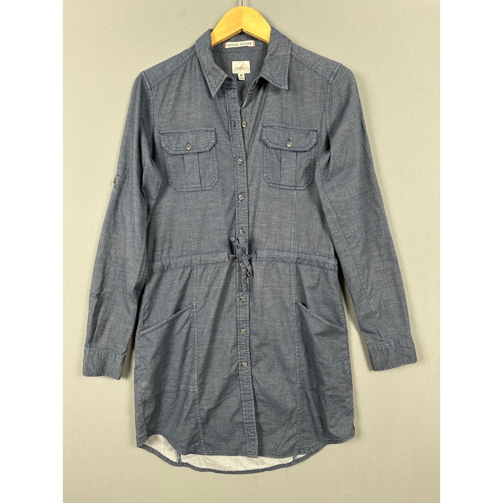 Gramicci Original Freedom Womens Blue Chambray Roll Tab Sleeve Shirt Dress M
